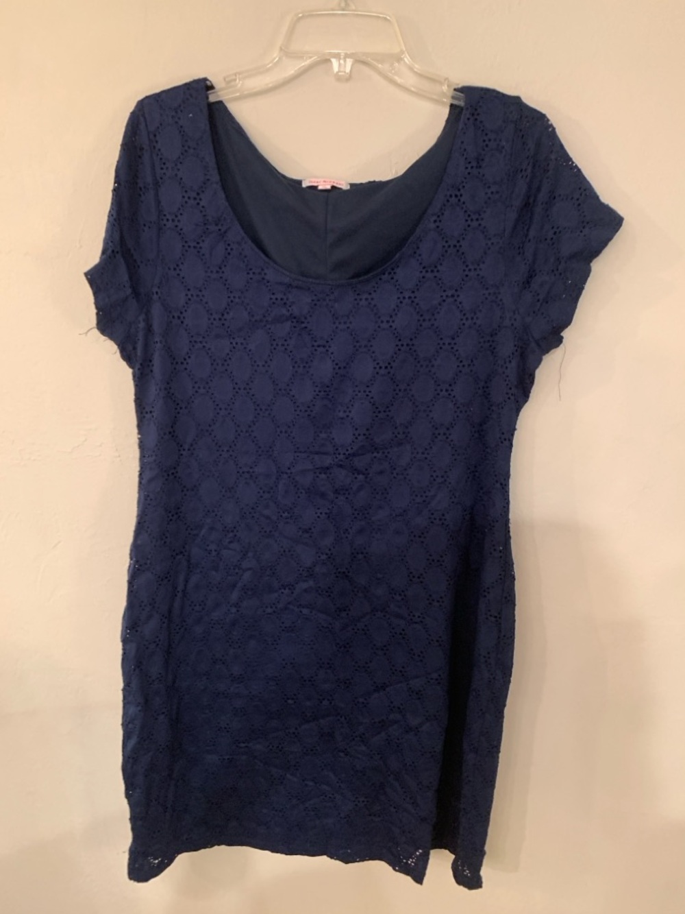 Isaac Mizrahi Navy Blue Eyelet Lace Scoop Neck Tight Form Fit Tunic Dress XL